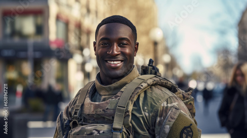 Portrait of american male soldier looking at camera.