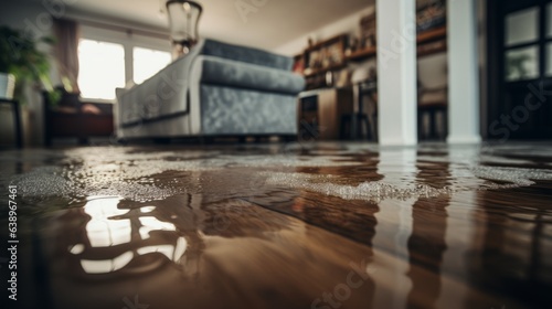 Flooded floor at home. Generative AI