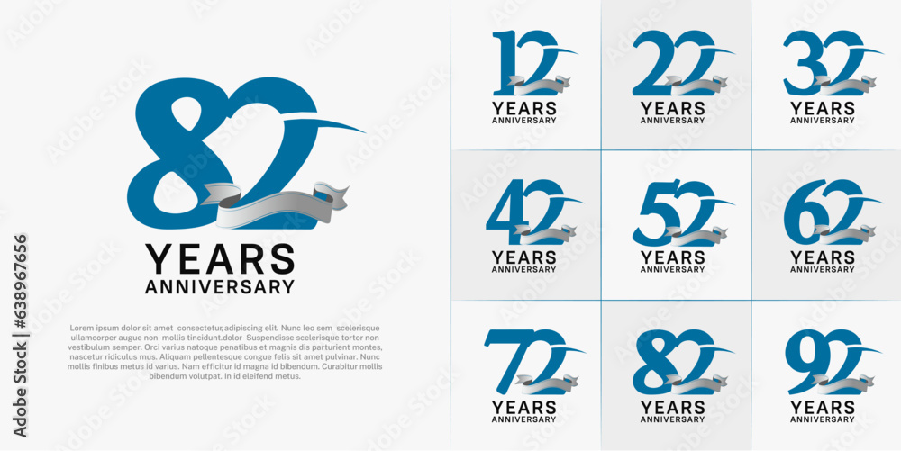 set of anniversary logo with blue number and silver ribbon can be use for celebration set of anniversary logo with blue number and silver ribbon can be use for celebration