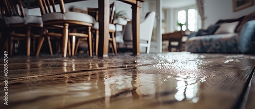 Flooded floor at home. Generative AI photo
