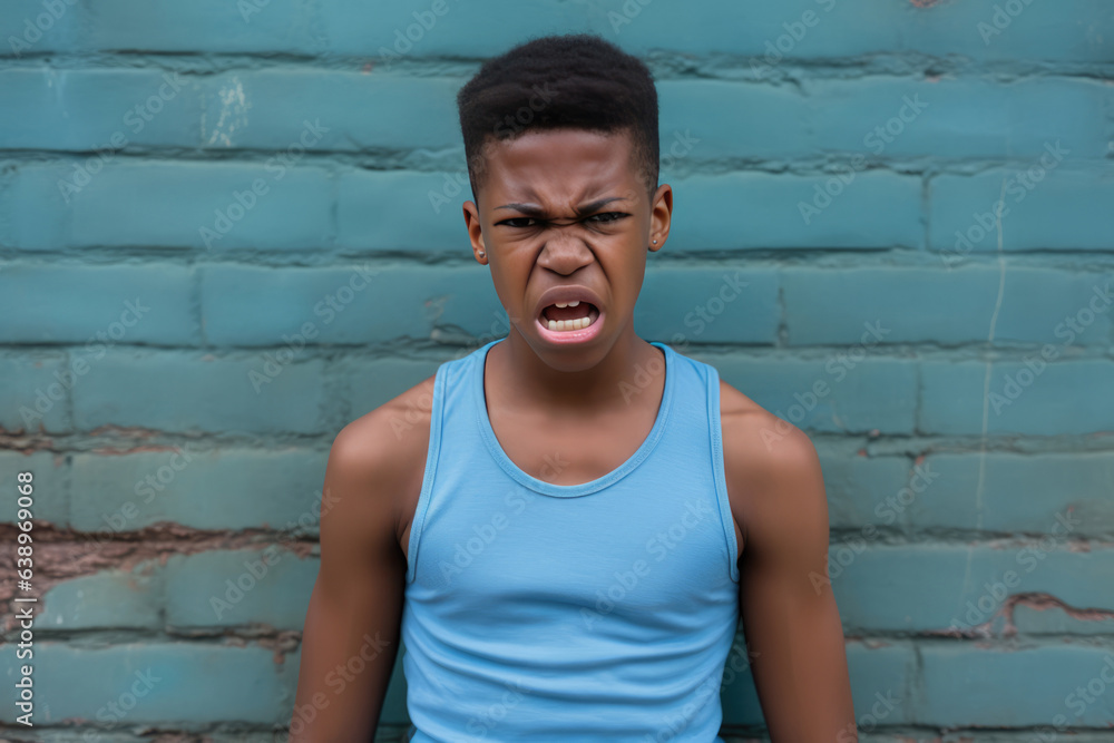 Young Man With His Mouth Open And Brick Wall In The Background Young Man With His Mouth Open And Brick Wall In The Background