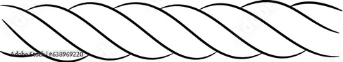 Rope, part of twisted rope from contour black brush lines different thickness on white background
