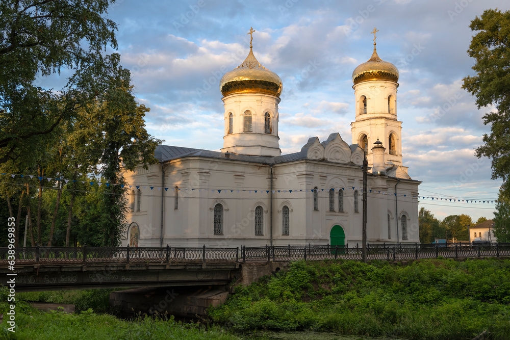 Ancient Cathedral of the Epiphany (1814) on a sunny July morning. Vyshny Volochek, Russia