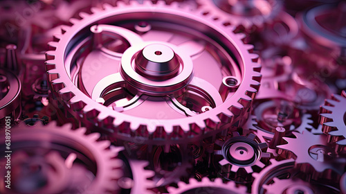 Pink gears and mechanisms background, Generative AI