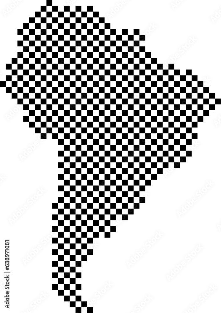 South America map country from checkered black and white square grid pattern