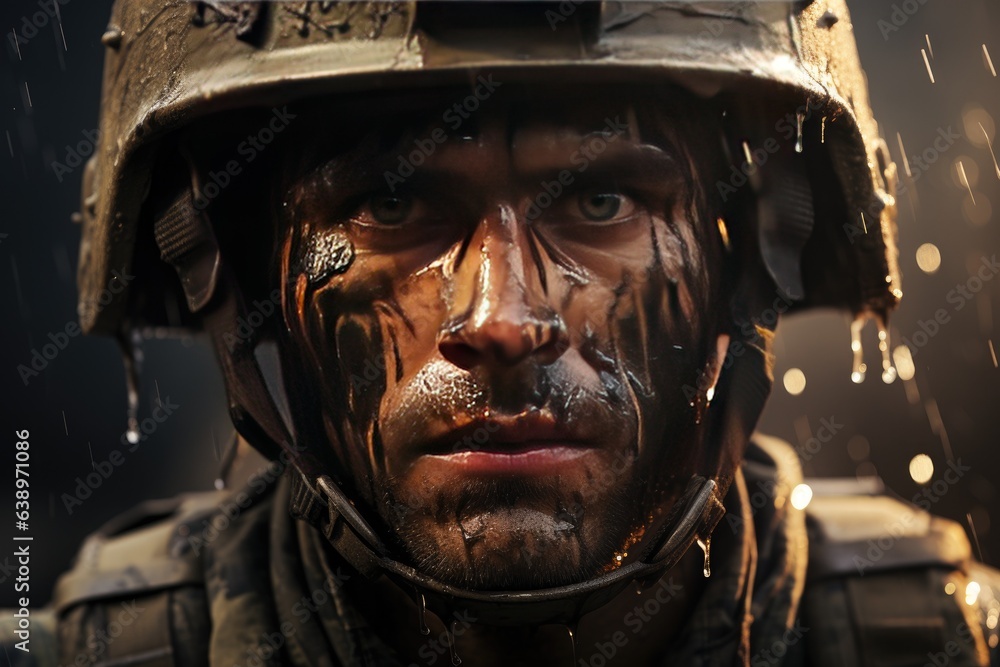 Portrait of a Modern Soldier during the military operation Portrait of a Modern Soldier during the military operation