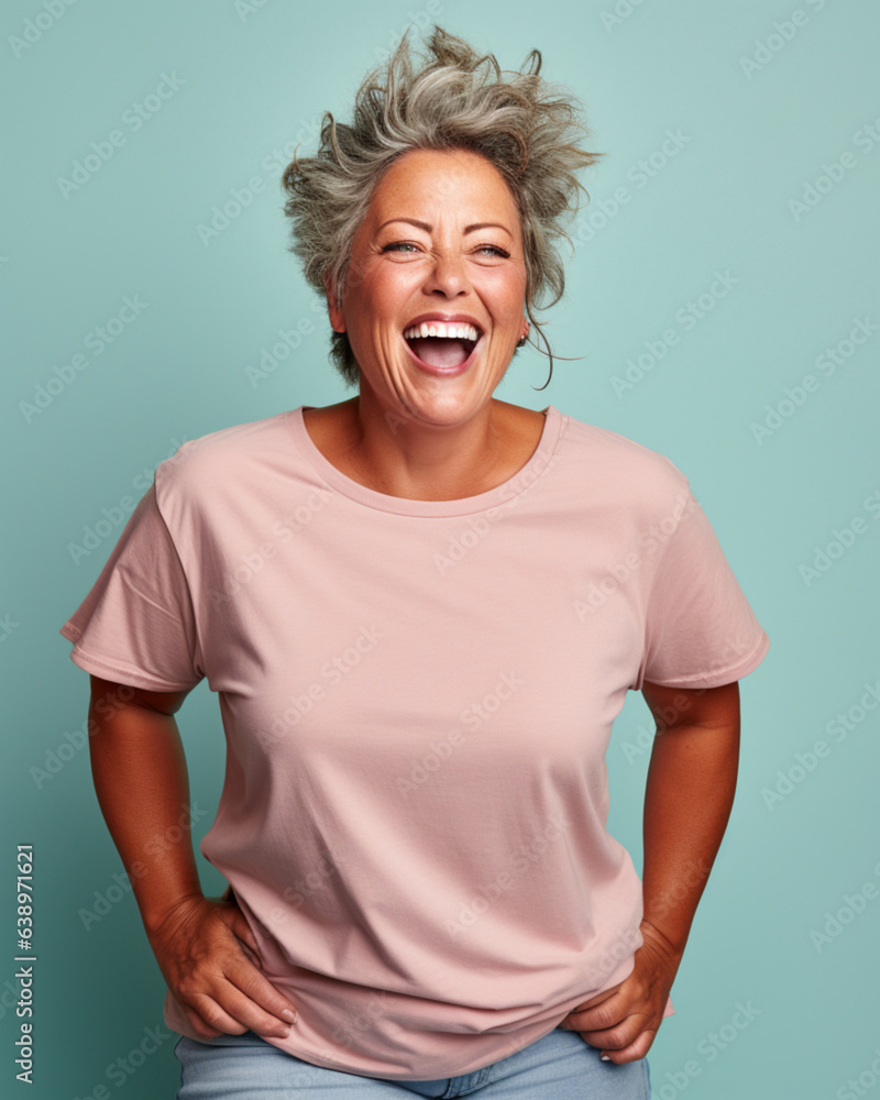 Portrait of a beautiful senior woman with short hairs, smiling on a pastel color background Portrait of a beautiful senior woman with short hairs, smiling on a pastel color background