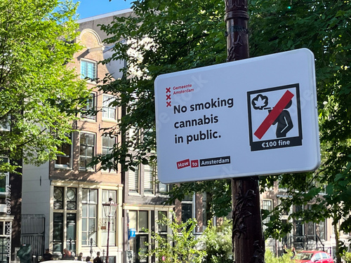 Amsterdam, the Netherlands. August 11, 2023.A warning sign in Amsterdam