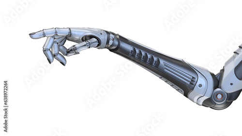3d render of detailed robotic arm or futuristic cyber hand. Isolated on transparent background
