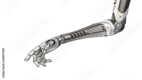 3d render of detailed robotic arm or futuristic cyber hand. Isolated on transparent background