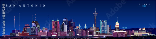 San antonio city skyline night modern buildings vector illustration, Texas.