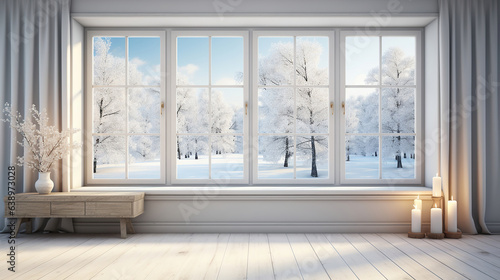 Minimalist Winter, Scandinavian Charm with a Window on a White Canvas. Generative AI