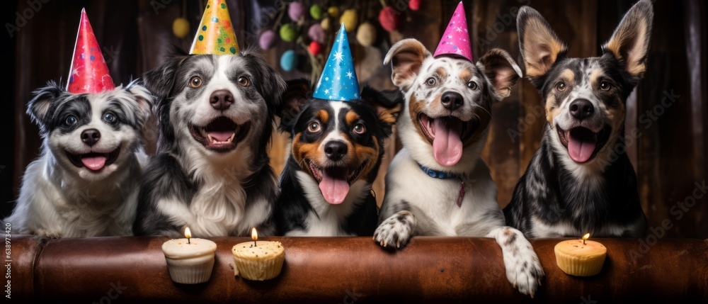 Happy dogs at a party. Generative AI