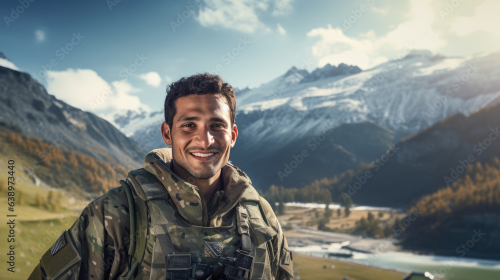 Portrait of american male soldier looking at camera.