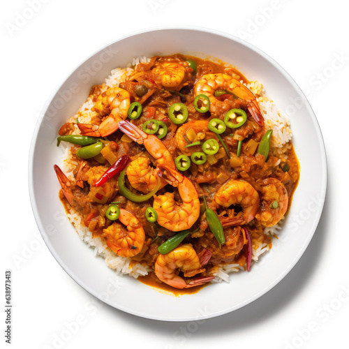 Chingri Bhapa Bangladeshi Dish On A White Plate, On A White Background Directly Above View