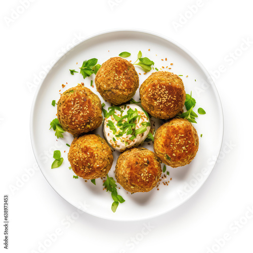 Falafel Saudi Arabian Dish On A White Plate, On A White Background Directly Above View