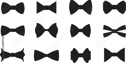 Black bow ties set. Set of bow tie silhouettes. Bow tie icons set. Vector illustration