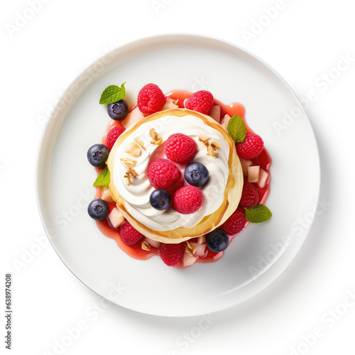Pav New Zealand Dish On A White Plate, On A White Background Directly Above View