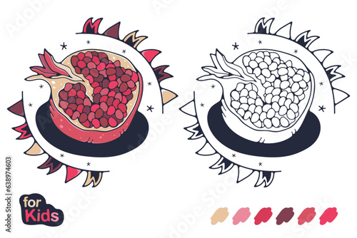 Coloring book for children. Cute vector illustration with pomegranate.