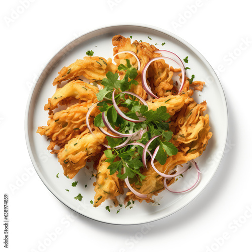 Whitebait Fritter New Zealand Dish On A White Plate, On A White Background Directly Above View