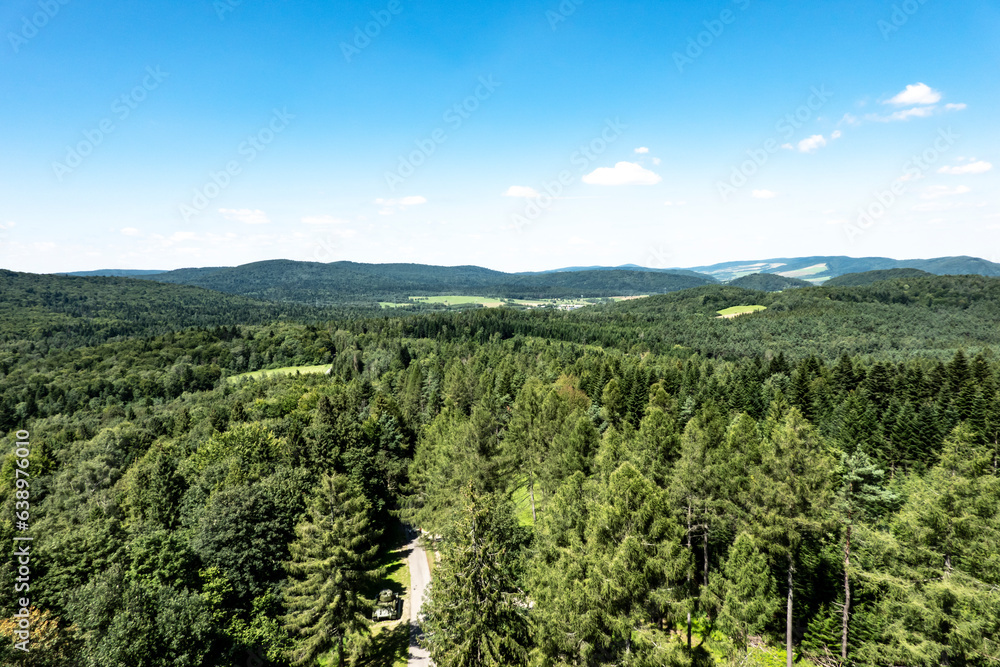 Obraz premium The view from the observation tower on the Slovakia-Poland border, built in memory of the place where the cruel battles took place during the Second World War