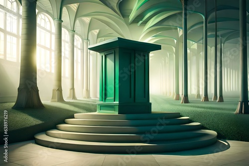 Empty green podium on Background. 3d rendering