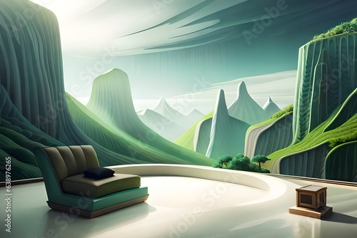 Empty green podium on Background. 3d rendering