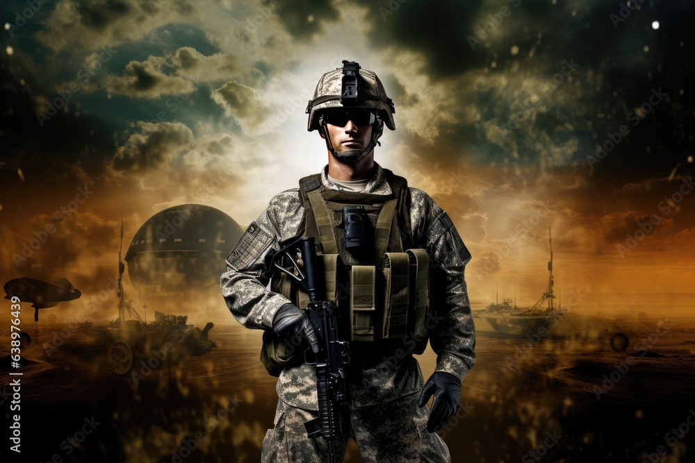 Portrait of a Modern Soldier during the military operation Portrait of a Modern Soldier during the military operation