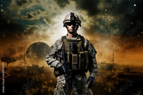 Portrait of a Modern Soldier during the military operation