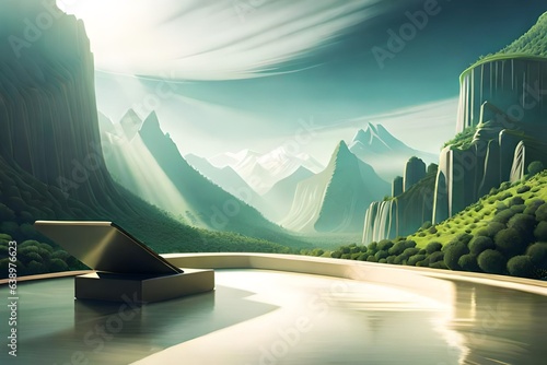 Empty green podium on Background. 3d rendering