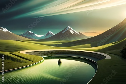Empty green podium on Background. 3d rendering
