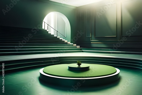 Empty green podium on Background. 3d rendering