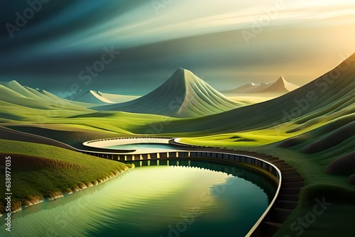 Empty green podium on Background. 3d rendering