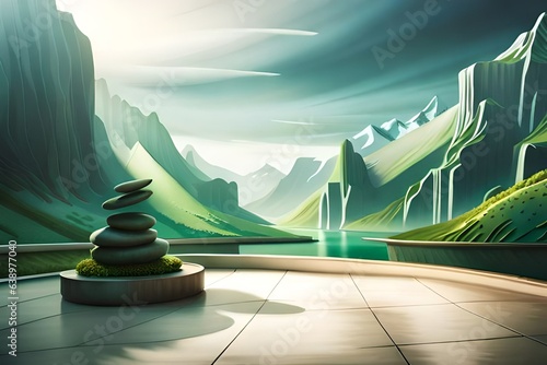 Empty green podium on Background. 3d rendering