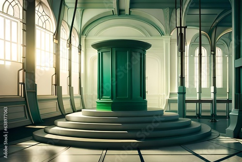 Empty green podium on Background. 3d rendering