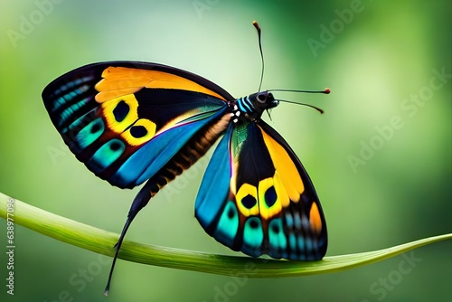 merald Swallow tail butterfly (or, green peacock) sitting on green leaf. Clos...
