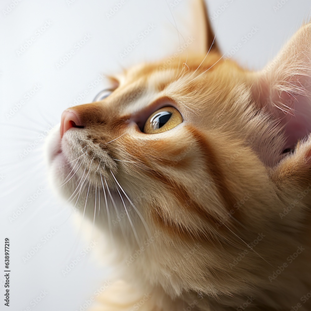 Close-up portrait of a beautiful ginger cat. Shallow depth of field. a red kitten on a white background.