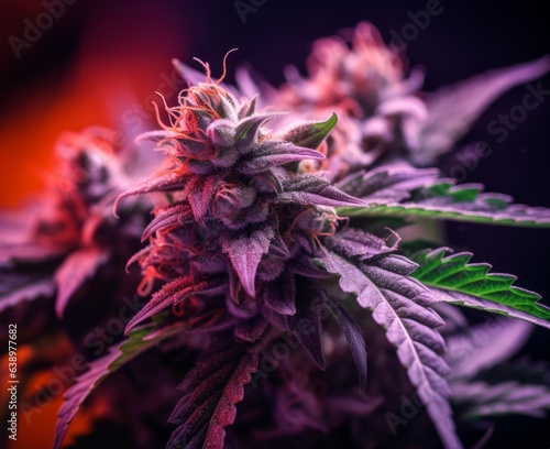 Closeup of flowers of a cannabis plant. Generative AI