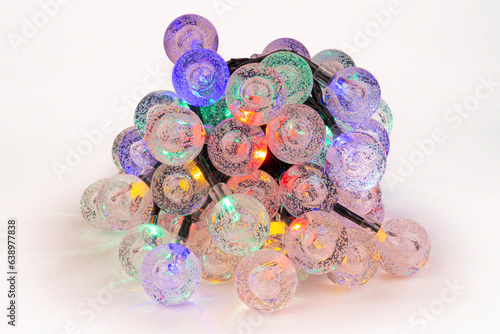 LED string lights. Party holiday christmas decoration lights. Close up christmas LED lighting photo