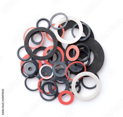 Tableau sur toile Top view of various rubber gaskets and washers