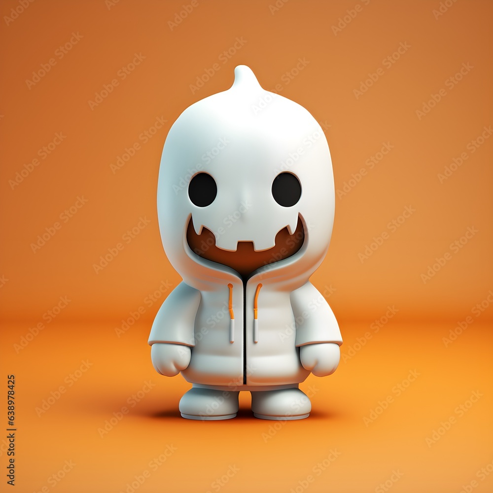 Tiny cartoon character wearing scary white costume Tiny cartoon character wearing scary white costume