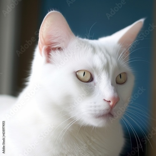 Portrait of a white cat with blue eyes on a white background