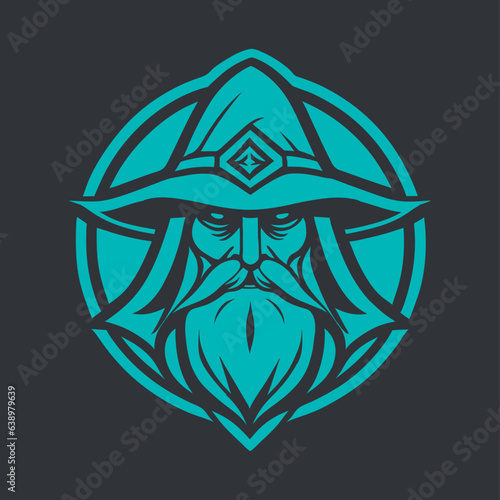 Wizard mascot logo design vector illustration concept style for badge, emblem and t shirt printing. Wizard stamp for sport and esport team. Wizard stencil art
