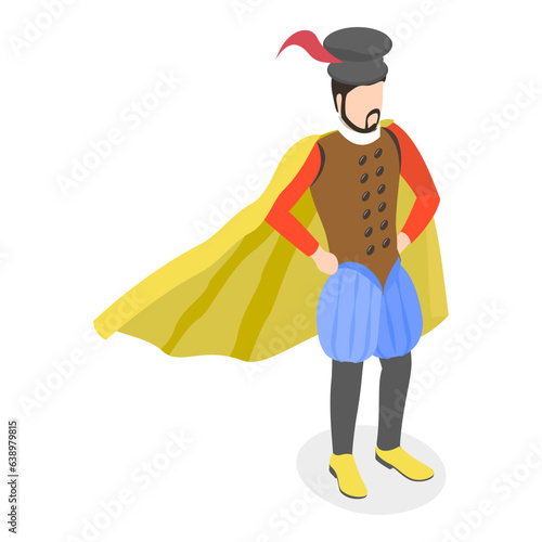 3D Isometric Flat Vector Set of Renaissance Characters, Medieval People. Item 3