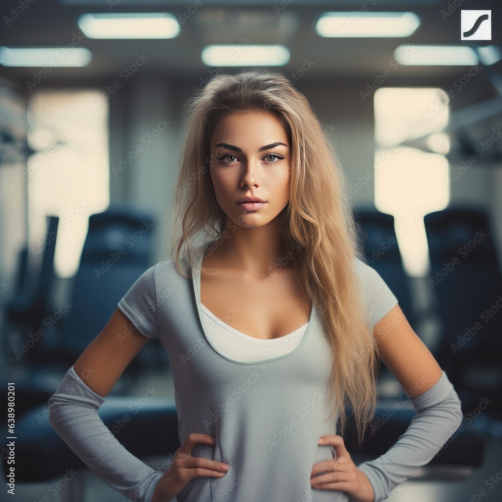 Slim young woman with athletic physique in gym Slim young woman with athletic physique in gym