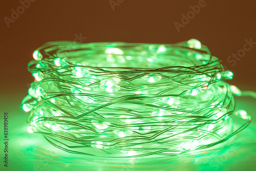 LED string lights. Party holiday christmas decoration lights. Close up christmas LED lighting photo