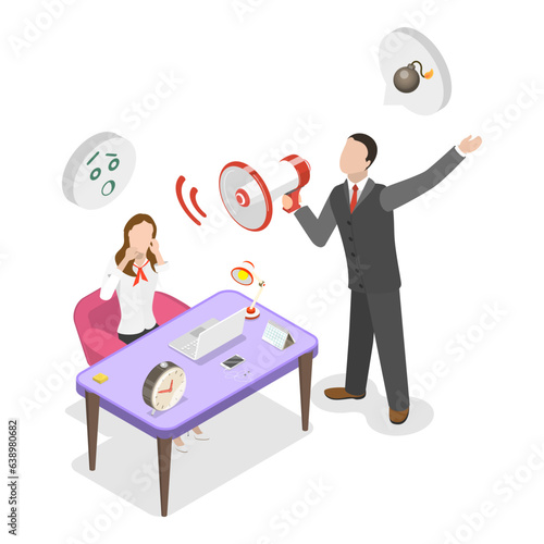 3D Isometric Flat Vector Illustration of Bullying Boss, Frustration and Anxiety at Workplace. Item 3