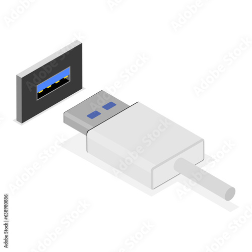 3D Isometric Flat Vector Set of USB Types, Socket Plug in. Item 5