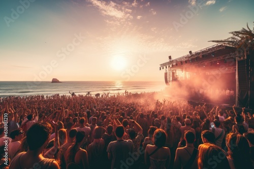 Crowd of people at the concert, beach scene