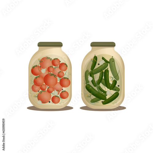 jar with pickles and pickled tomatoes.vegetable vector illustration